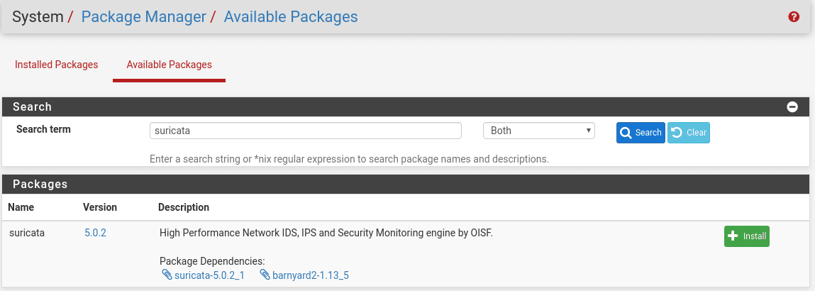 pfsense paquetes disponibles