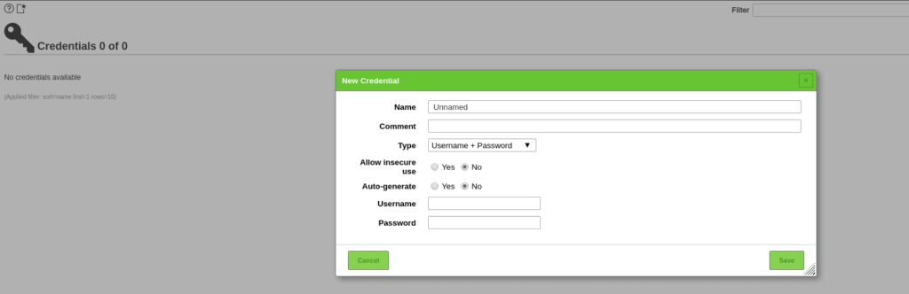 openvas tarea con credenciales