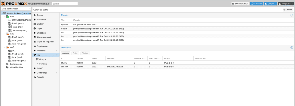 proxmox con nodos caidos