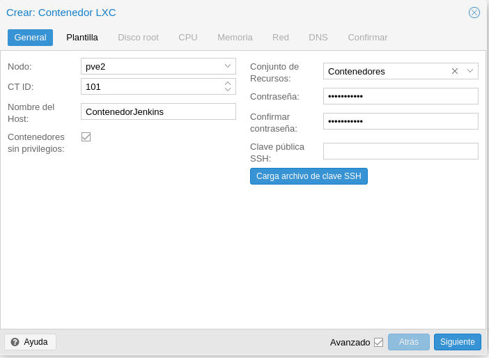 Proxmox crear contenedor LXC