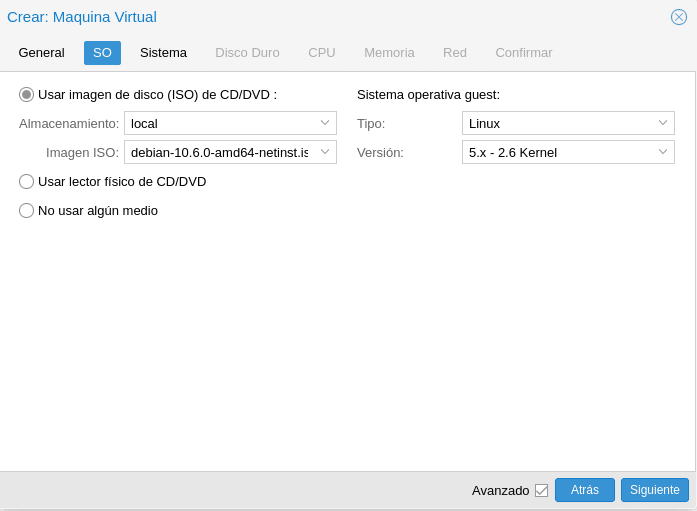 proxmox crear maquina virtual seleccion sistema operativo