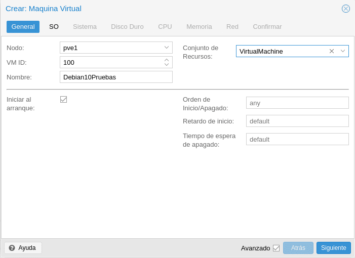 Proxmox crear máquina virtual