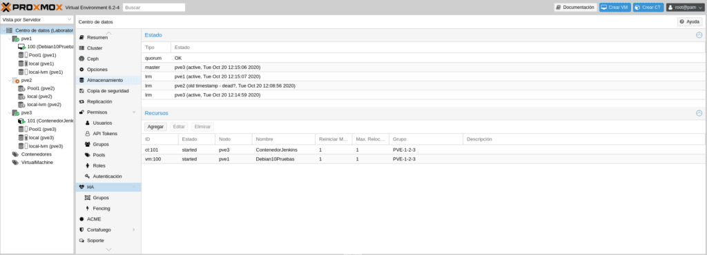 proxmox ha recursos configurados