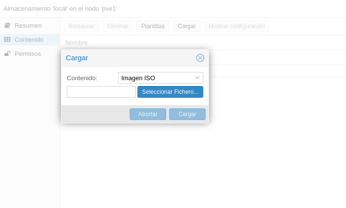 proxmox cargar iso en almacenamiento