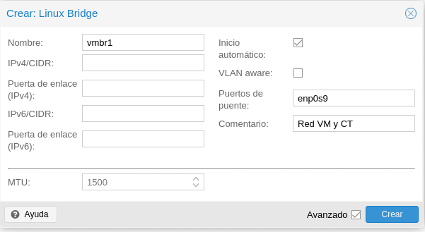 proxmox crear linux bridge