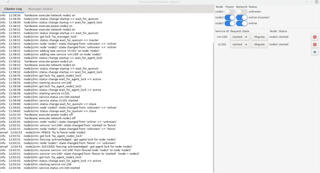 proxmox proceso ha simulator