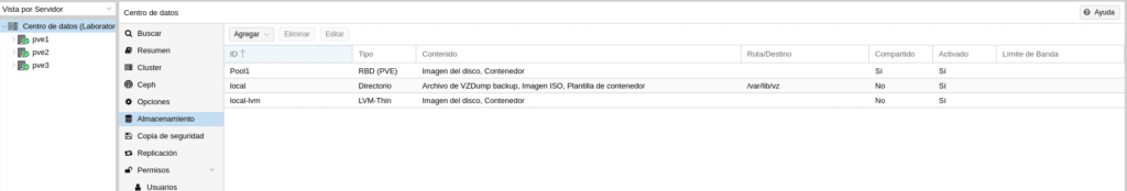 almacenamientos proxmox