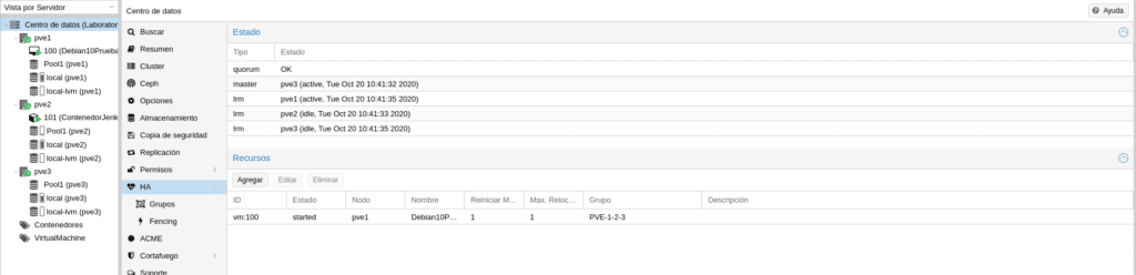 proxmox alternativa de configurar ha en la gui