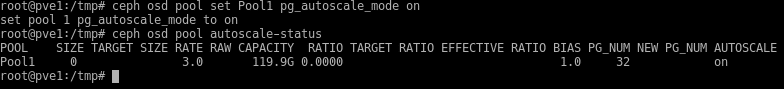 proxmox ceph estado autoescalado del pool