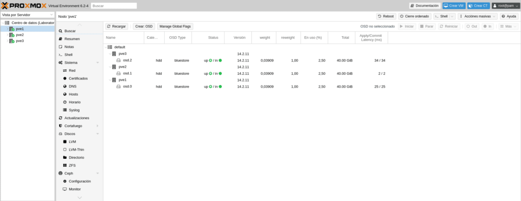 proxmox vista osds de ceph