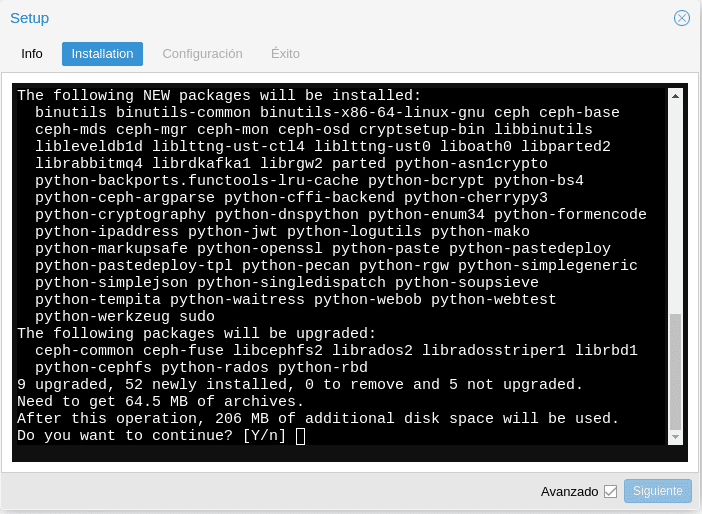 proxmox instalar paquetes de ceph