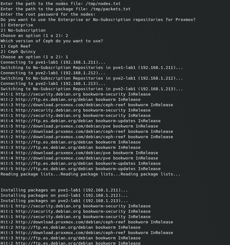 instalar paquetes proxmox de forma masiva