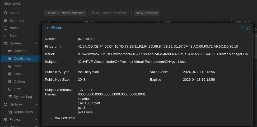 certificate proxmox
