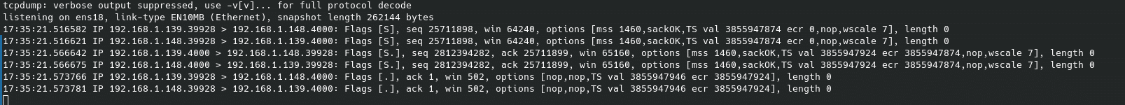 comprobar redireccion tcpdump